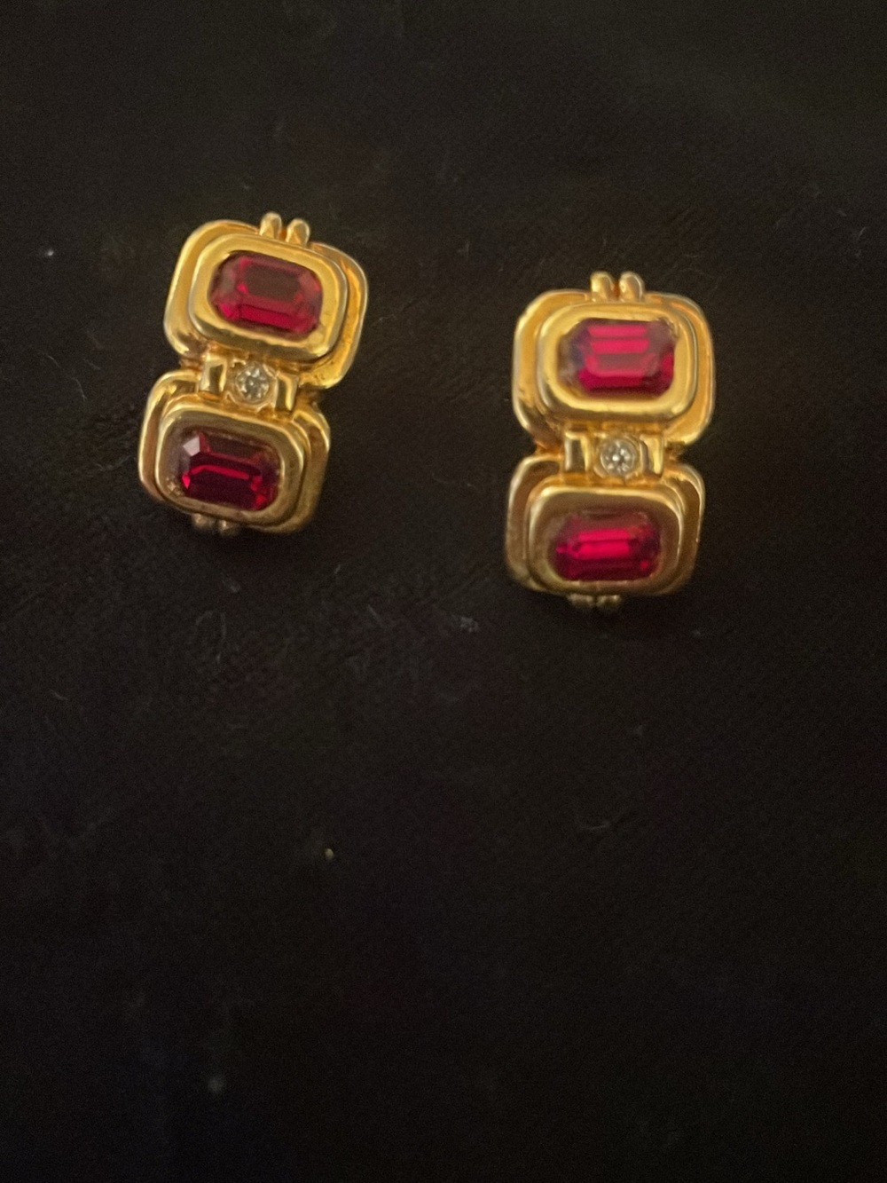 Gold-Tone Red Gemstone Clip Earrings